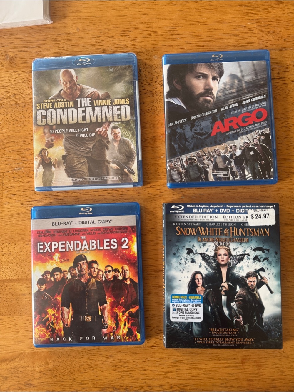 4 Blue Rays: The Condemned, Argo, Expendables 2, Snowwhite and the Huntsman.
